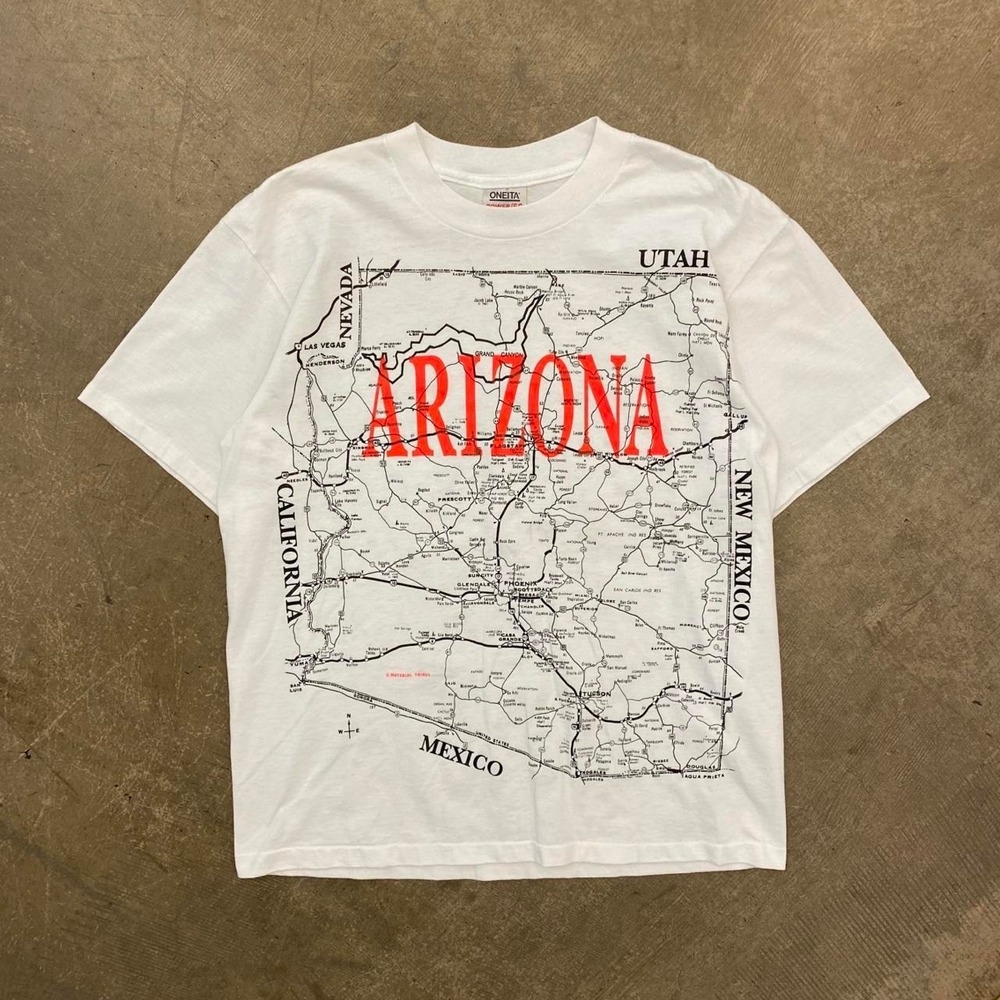 Vintage Arizona Map Oneita AOP Double Sided Single Stitch Destination Shirt XL